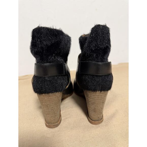 MM6 Margiela Boots Womens Size 40 Black Wedge Fur Ankle Made In Italy - Picture 5 of 13